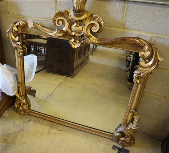 A gilt and gesso overmantel mirror, width 117cm, height 116.5cm